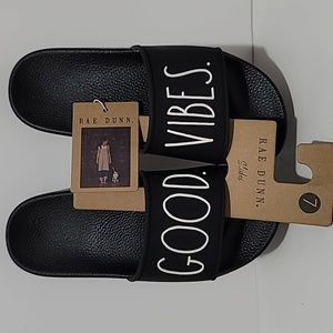 Rae Dunn GOOD VIBES Black Slides Size 7